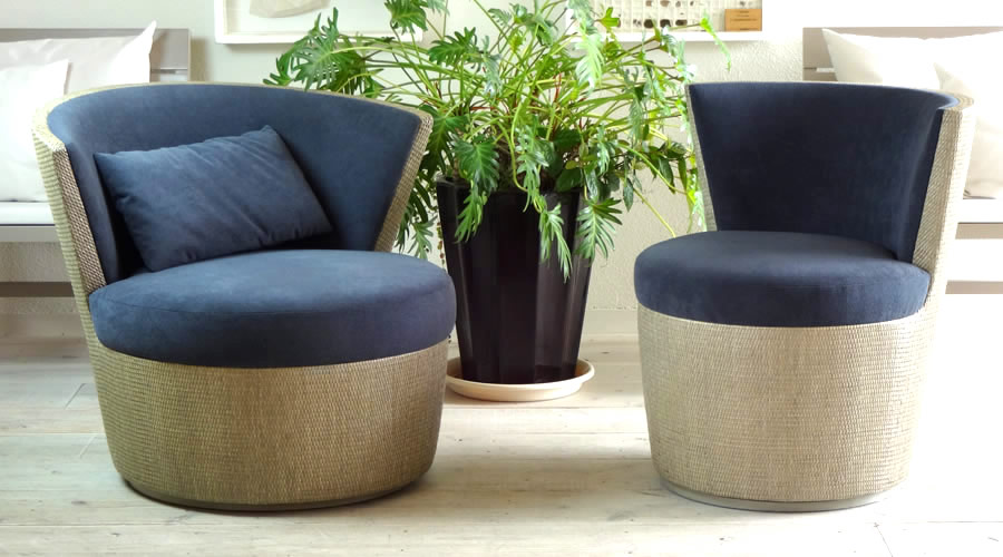 Rattan Armchair Swival &  Rattan Hanna Stool L